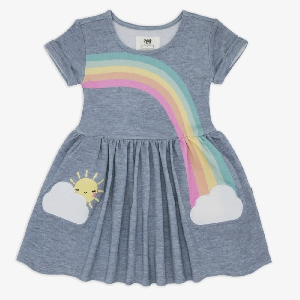 Little Sleepies Heather Blue Cloud Patch Pocket Dress 3T NWT